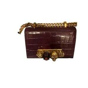 Alexander McQueen Mini Jewelled Satchel Croc Embossed Leather Crossbody Bag